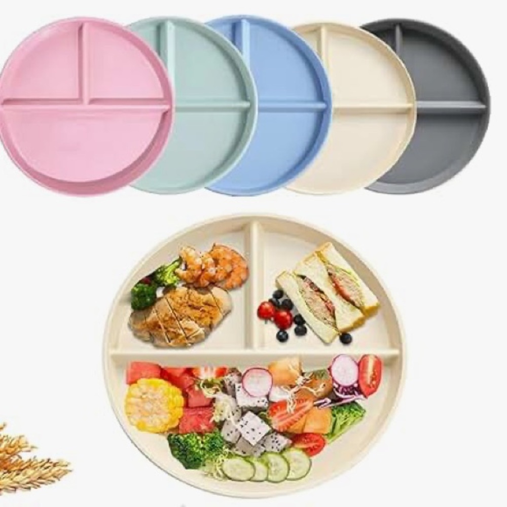 Divided Plate Set - Pink, Green, Yellow, Black, White